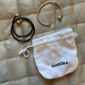 Pandora double leather wrap bracelet and bangle